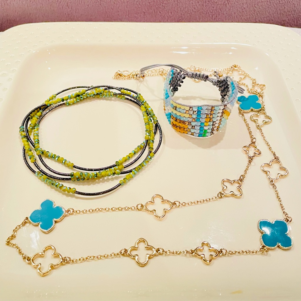 Blue & Green Jewelry Set | (1) Necklace (1) Bracelet/Necklace Wrap (1) Bracelet